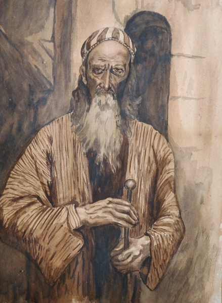 Early 20th Century English School. Study of an Arabian Figure, Holding a Stick, Watercolour, 14.5" x