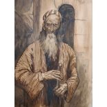 Early 20th Century English School. Study of an Arabian Figure, Holding a Stick, Watercolour, 14.5" x