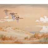 Reuben Ward Binks (1880-1950) British. "Solway Geese", Watercolour, Signed, Inscribed on the