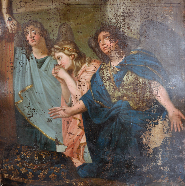 Late 18th Century Italian School. Figures Praying, Oil on Unstretched Canvas, 34" x 33.5".