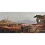 19th Century Italian School. An Italianate Landscape, Oil on Unstretched Canvas, 9" x 18",