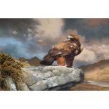 Adrian C... Rigby (1962- ) British. "Golden Eagle - Eagle Country", Mixed Media, Signed, and