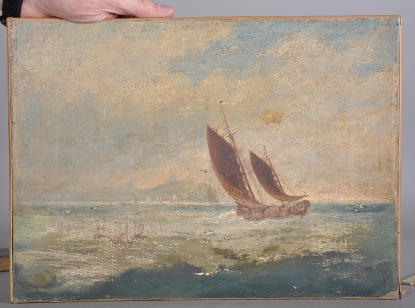 Attributed to George Knight (19th Century) British. A Shipping Scene, Oil on Canvas, Unframed, 8" - Image 3 of 5