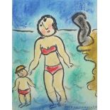 Dora Holzhandler (1928-2015) French/British. A Mother and Child in the Sea, Mixed Media, Signed