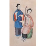 19th Century Chinese School. Two Musicians, Mixed Media on Rice Paper, 5.5" x 3.25", and five others