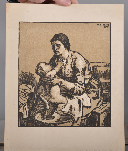 William Strang (1859-1921) British. 'Mother and Child', Woodcut, Inscribed, Unframed, 10" x 8.75". - Bild 2 aus 4