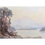 John Fullwood (1854-1931) British. "Dawn, Loch Lomond", a Mountainous River Landscape,