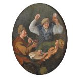 19th Century Dutch School. Figures in a Tavern Interior, Oil on Panel, Oval, 10.25" x 8.25".