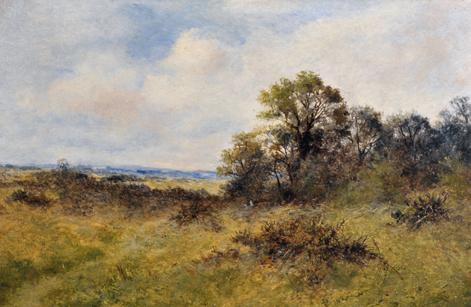 Circle of Daniel Sherrin (1868-1940) British. "Wimbledon Common", Oil on Board, Inscribed on the