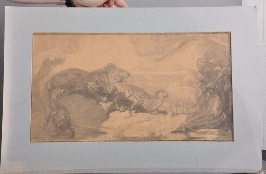 19th Century English School. A Lion Attacking a Bull, Mixed Media, Unframed, 12" x 17.75", - Image 9 of 9