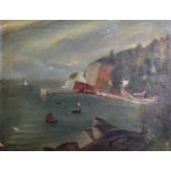 19th Century English School. A Coastal Scene with Shipping, Oil on Canvas, Unframed, 24" x 30",
