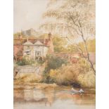 20th Century English School. A River Landscape, with Figures in a Boat, Watercolour, 9" x 7",