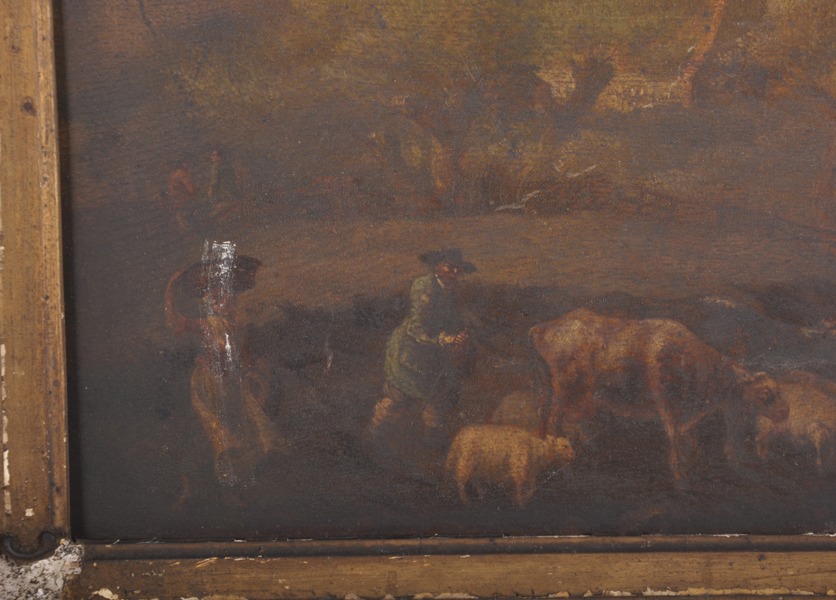 19th Century Dutch School. A Drover and Cattle in a Landscape, With a Lady Carrying a Basket on - Image 3 of 4