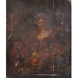 18th Century Dutch School. A Lady Selling Fruit, with a Monkey by her side, Oil on Copper, Unframed,