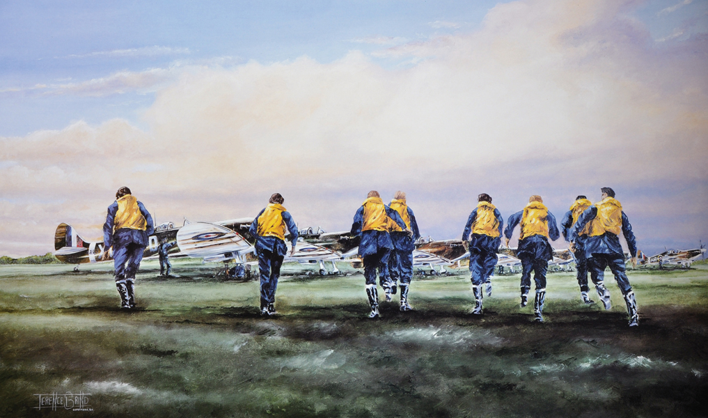 Terrence Brind (20th - 21st Century) British. 'Eagle Squadron Scramble', Lithograph, Signed and