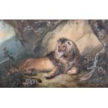 William Huggins (1820-1884) British. A Recumbent Lion, Under a Tree, Watercolour, Signed,