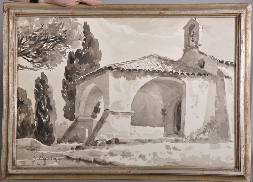 Gabrielle Decohorne (1881- ) European. “Chapelle de St Tropez”, Watercolour, Signed, and Inscribed - Image 2 of 6