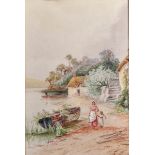 J... Barclay (19th - 20th Century) British. A Mother and Child, in a River Landscape, Watercolour,
