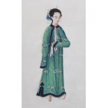 19th Century Chinese School. Study of a Lady, Dressed in Green, Mixed Media on Rice Paper, 8.25" x