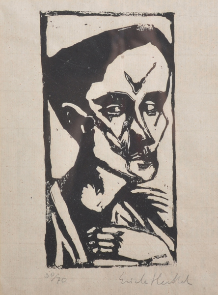 Attributed to Erich Heckel (1883-1970) German. "Der Mann" (Selbstbildnis), Woodcut, Signed and