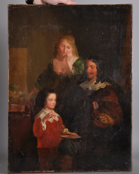 19th Century English School. An Interior Scene with Figures, Oil on Canvas, Unframed, 24" x 18". - Image 2 of 3