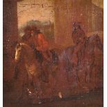 18th Century Dutch School. Figures on Horseback, Oil on Canvas laid down, Unframed, 11.5" x 11".