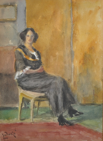 Albert Ludovici (1852-1932) British. A Seated Lady, in an Interior, Watercolour, Signed, 11.5" x 8.
