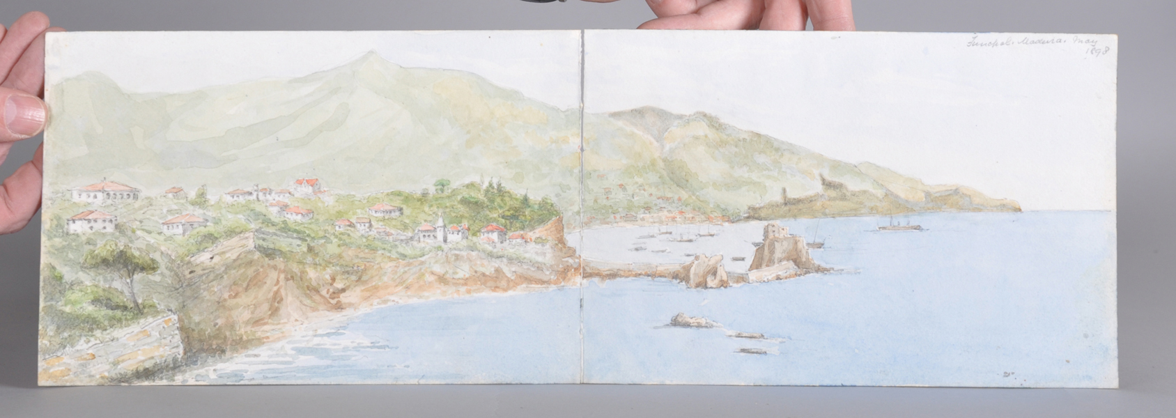 19th Century English School. 'Funchal, Madeira', Watercolour on joined paper, Inscribed and Dated - Image 2 of 4