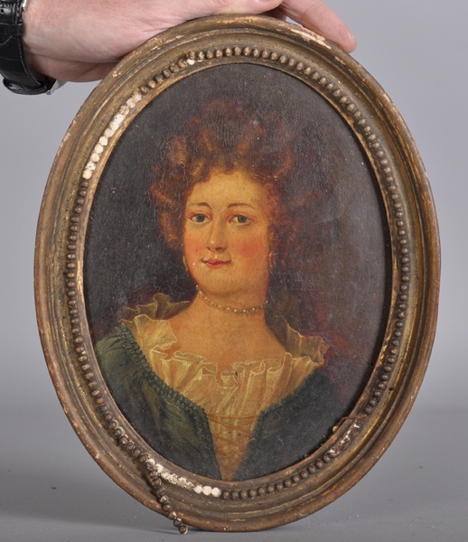 19th Century English School. Portrait of a Lady, wearing a Green Dress with White Edging, Oil on - Image 2 of 3