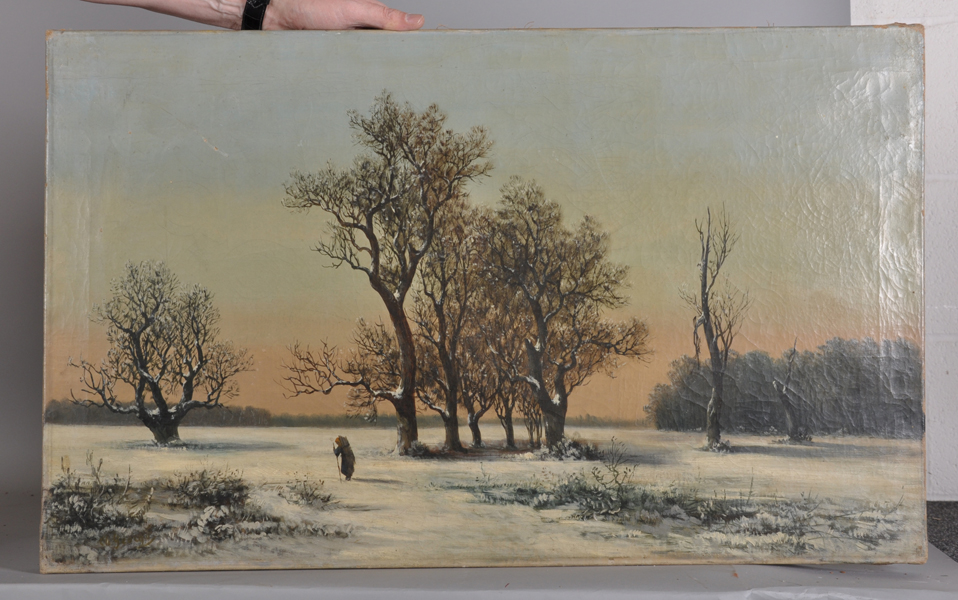 Charles Georges (19th -20th Century) European. A Snow Covered Winter Landscape, with a Deer, Oil - Image 3 of 5