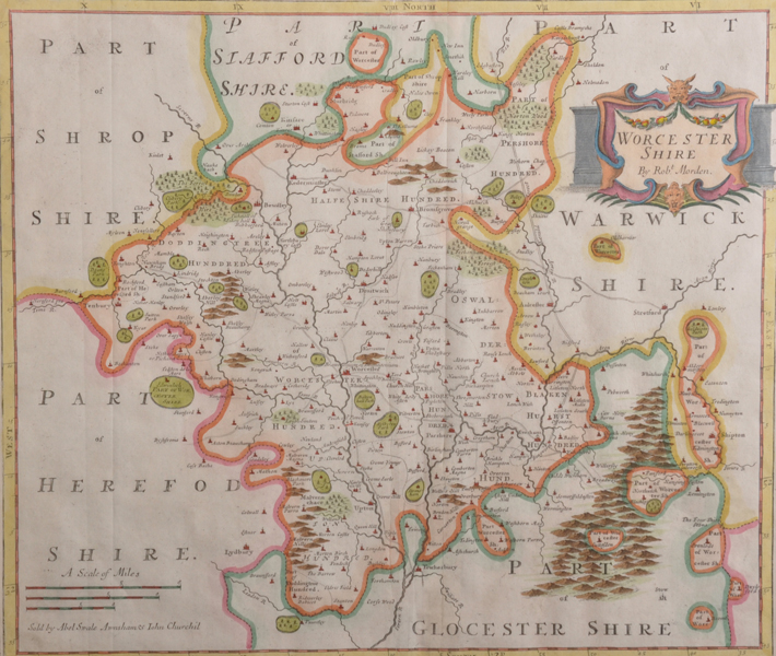Robert Morden (17th - 18th Century) British. "Worcester Shire", Map, 14.25" x 16.5".