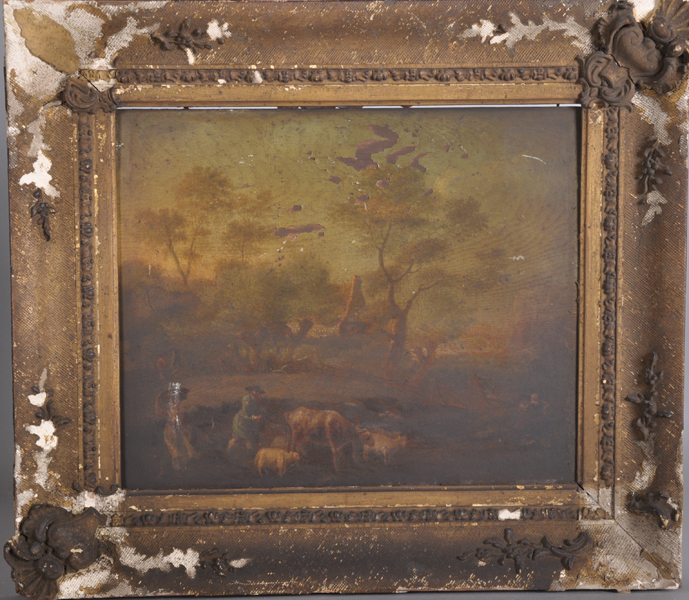 19th Century Dutch School. A Drover and Cattle in a Landscape, With a Lady Carrying a Basket on - Image 2 of 4