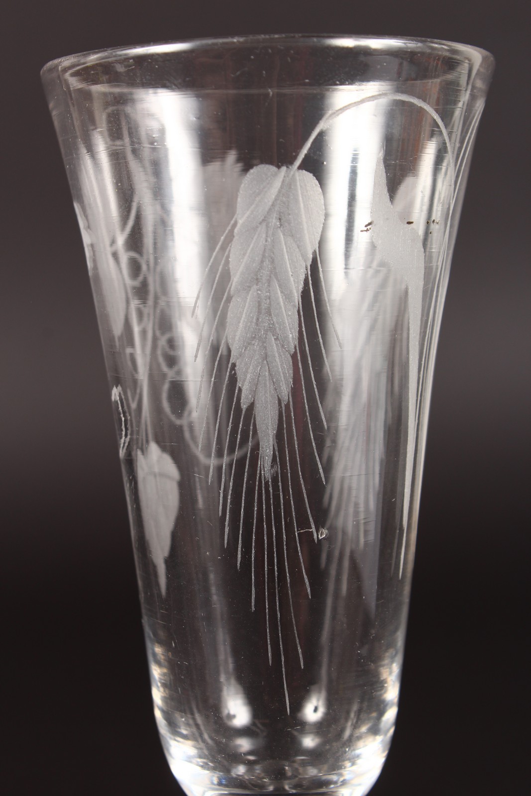 AN ALE GLASS, the bowl engraved with fruiting vines. 6.5ins high. - Image 3 of 3