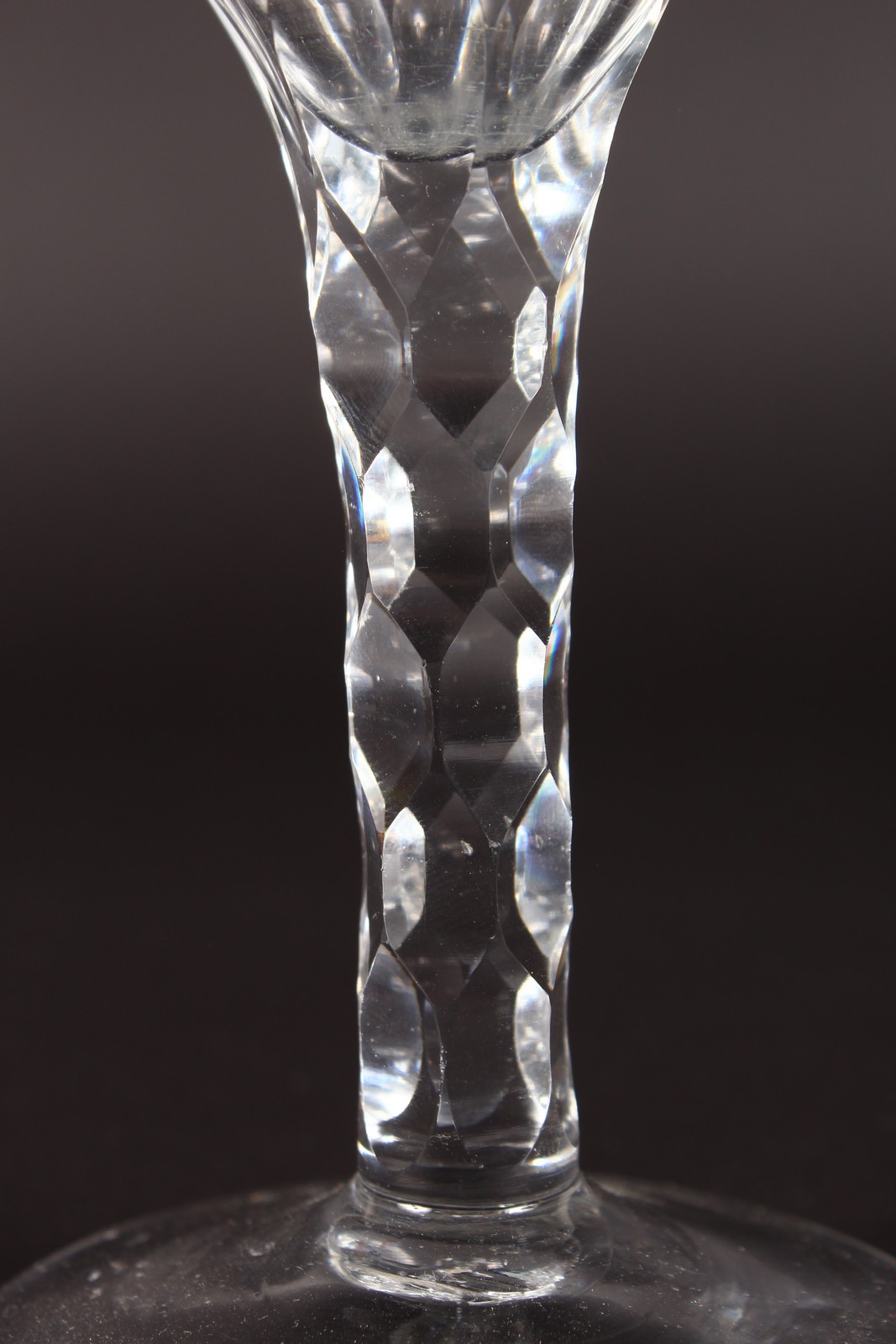 A WINE GLASS WITH FACET CUT STEM. 6ins high. - Image 2 of 2
