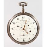 A GOOD BREGUET SILVER MULTI DIAL POCKET WATCH. Signed Breguet, Paris.