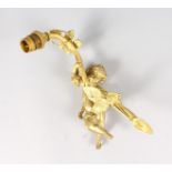 A GOOD SET OF FRENCH ORMOLU CHERUB LIGHT FITTINGS.