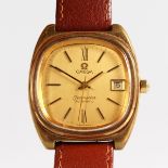 A GENTLEMAN'S OMEGA AUTOMATIC SEAMASTER WRISTWATCH with leather strap.