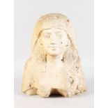 A PLASTER BUST EGYPTIAN HEAD. 11.5ins high.