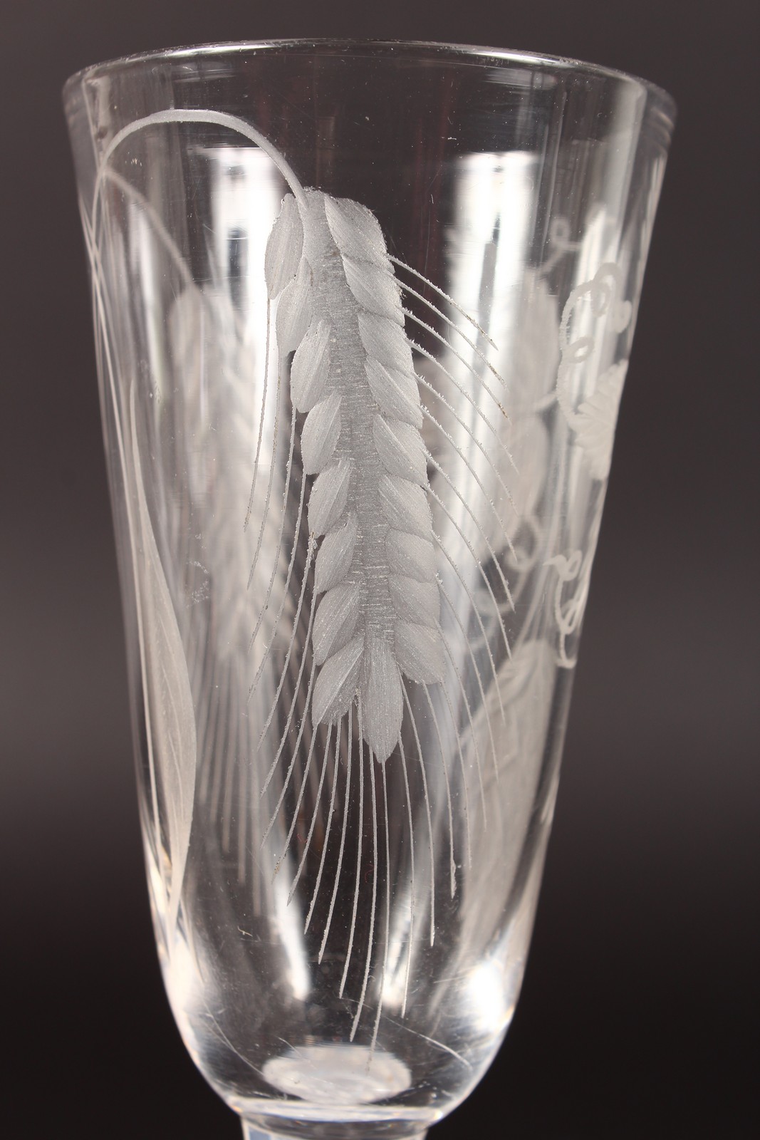 A GOOD ALE GLASS, the bowl engraved with fruiting vines and barley, with cotton twist stem. 7.5ins - Image 4 of 5