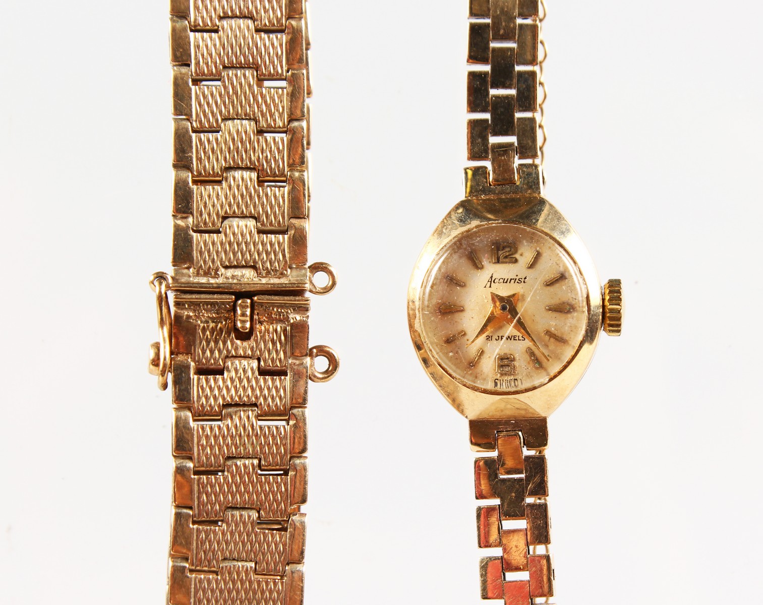 A LADIES ACCURIST 9CT GOLD WATCH AND BRACELET and a 9CT GOLD BRACELET (2), 31gms including watch