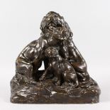 THOMAS FRANCOIS CARTIER (born 1879) FRENCH A SUPERB BRONZE FAMILY BIG CAT GROUP, LION, LIONESS AND