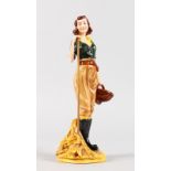 A ROYAL DOULTON CLASSICAL FIGURE "THE LAND GIRL". No. 1377 of 2500. 9ins high.