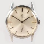 A GENTLEMAN'S OMEGA STAINLESS STEEL WRISTWATCH, baton handle and numerals, subsidiary second hand at