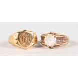 AN 18CT GOLD SIGNET RING and another ring (2).