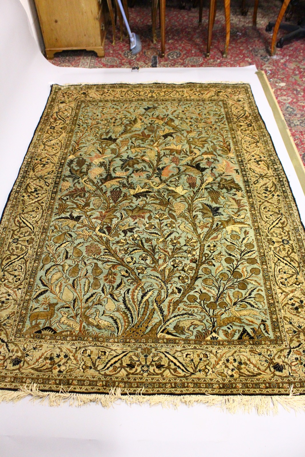 A PERSIAN SILK TREE OF LIFE RUG "EX LIBERTY". 7ft long x 4ft 8ins wide. - Image 2 of 7