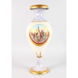 A GOOD LARGE LIMOGES PORCELAIN VASE, painted with an oval of Turkish figures on horseback. 20ins