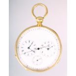 A GENTLEMAN'S 18CT GOLD POCKET CHRONOMETER "STOP WATCH" with three dials and sweep second hand,