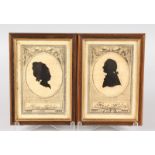 A PAIR OF 18TH CENTURY SILHOUETTES, Hans and Helene Alstrup 1782, framed and glazed. 6.5ins x 4.