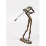 A CAST BRONZE GOLFER STICK FIGURE. 9ins high.