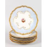 A GOOD SET OF SIX FLIGHT BARR AND BARR WORCESTER PLATES, gadrooned edge in gilt, light blue